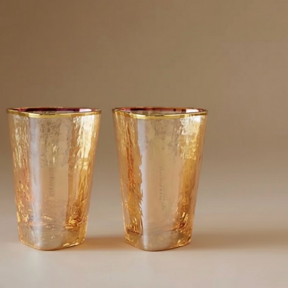Anthropologie Zaza Honey Lustered Shot Glasses, Set of Two NWT